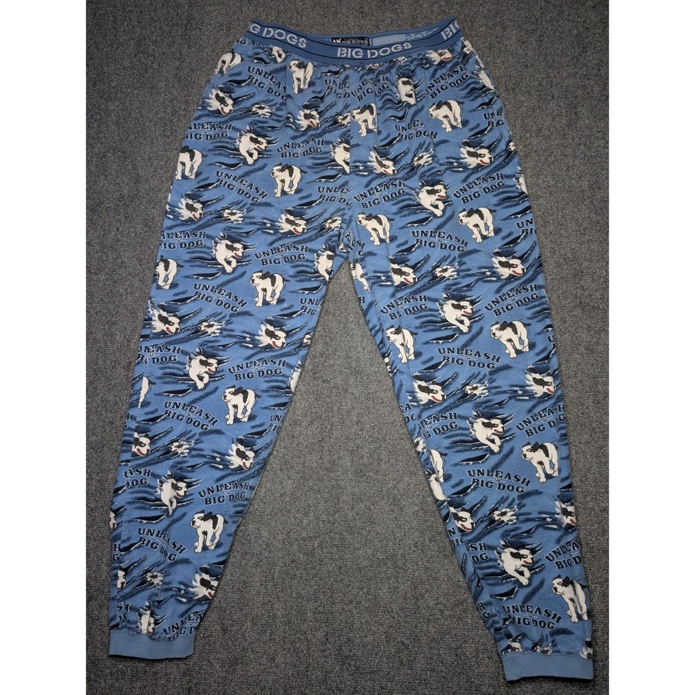 Big Dogs Pajamas PJs Joggers Size Large Mens UNLEASH‎ THE BIG DOG Blue Pockets
